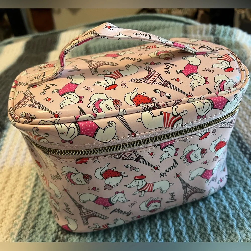 Pardon My French Cute Parisian Dachshund Cosmetic Train Case - Pink